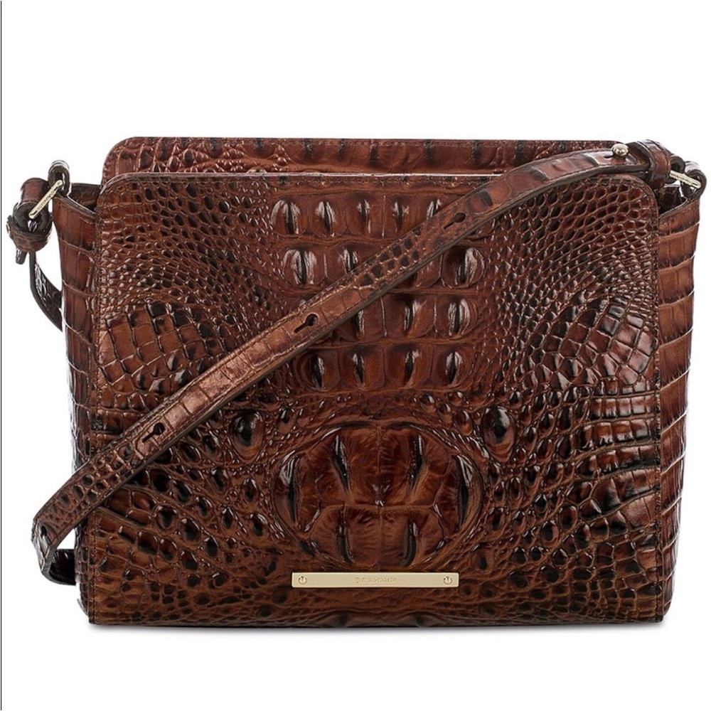 NWT Brahmin Carrie Crossbody Pecan Melbourne Croc Embossed Leather Luxury